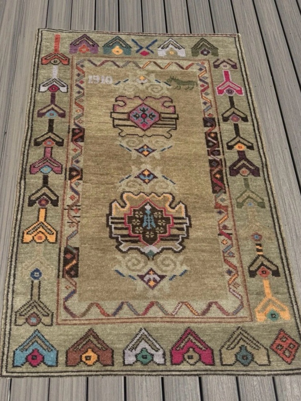 Sundance one of a kind wool/cotton rug. Handmade in Nepal.
